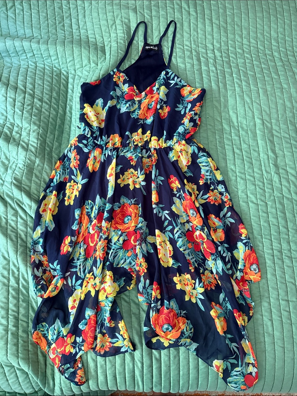 Sequin Hearts Navy Floral High-Low Midi Dress